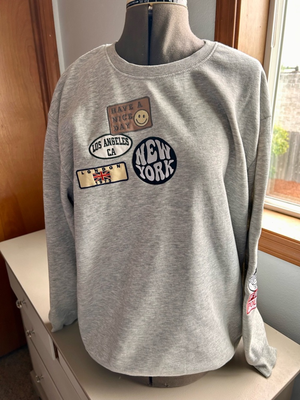 Gray Patch-Embellished Crewneck Sweatshirt